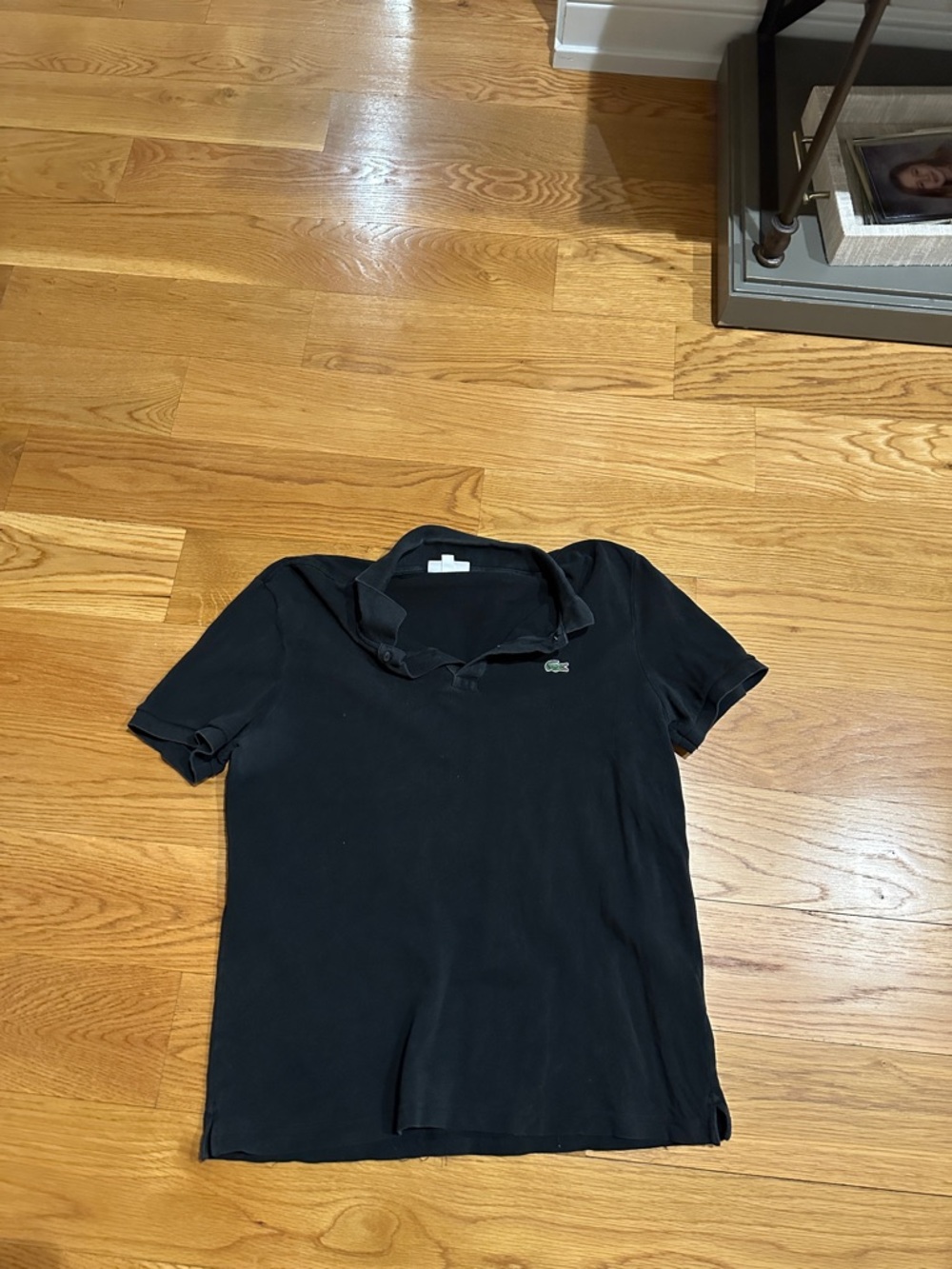 Lacoste Black Slim-Fit Polo with Green Crocodile Logo